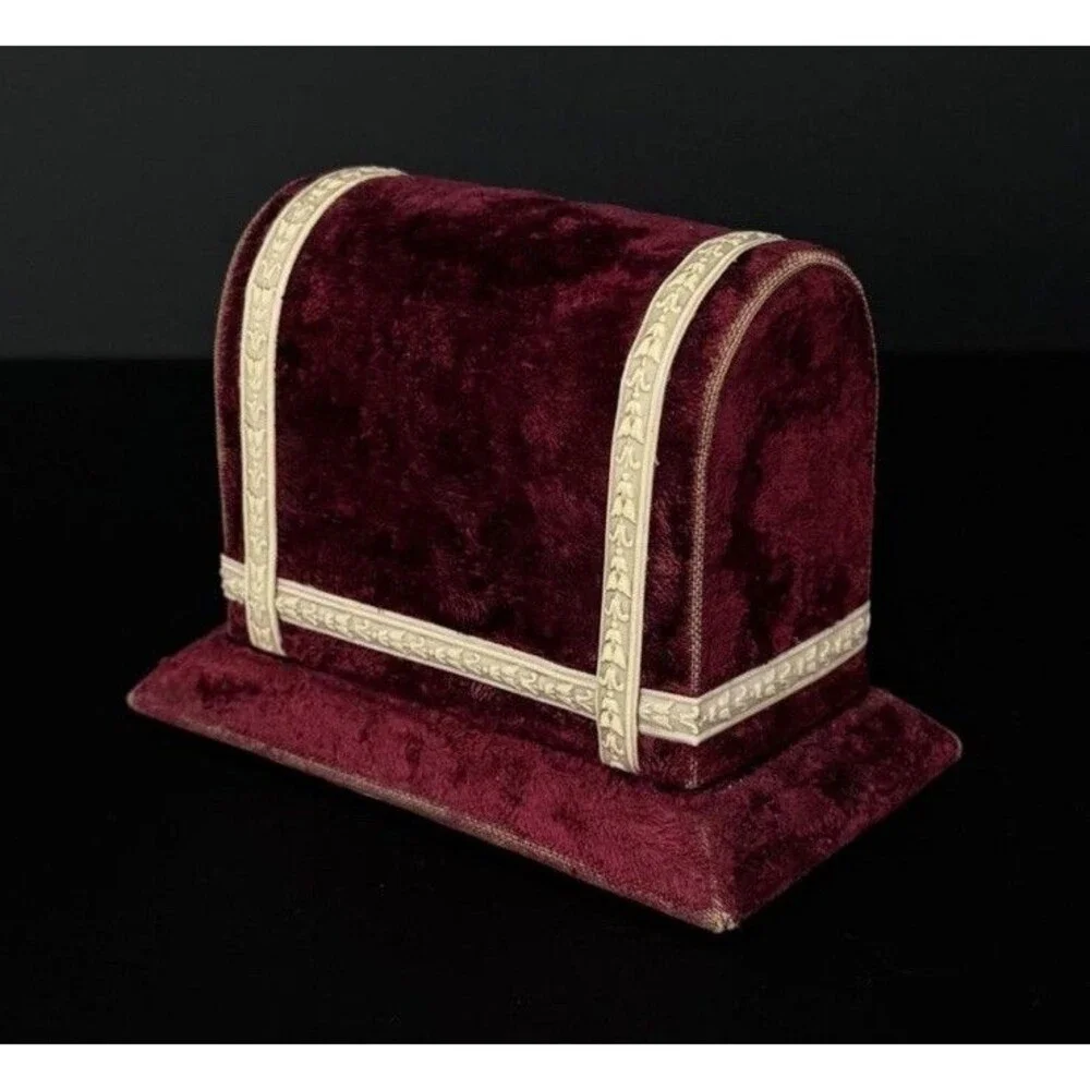 Antique Victorian Era Burgundy Velvet Double Deck Playing Card Box Case